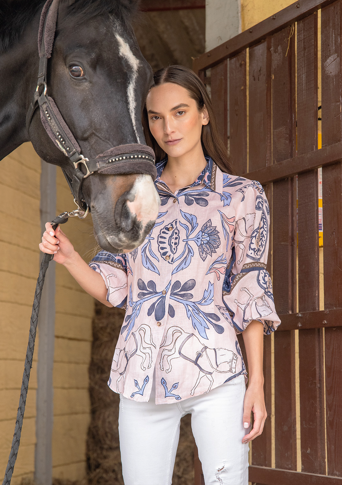 Serena Linen Shirt | Lilyrose Print | Blushrose