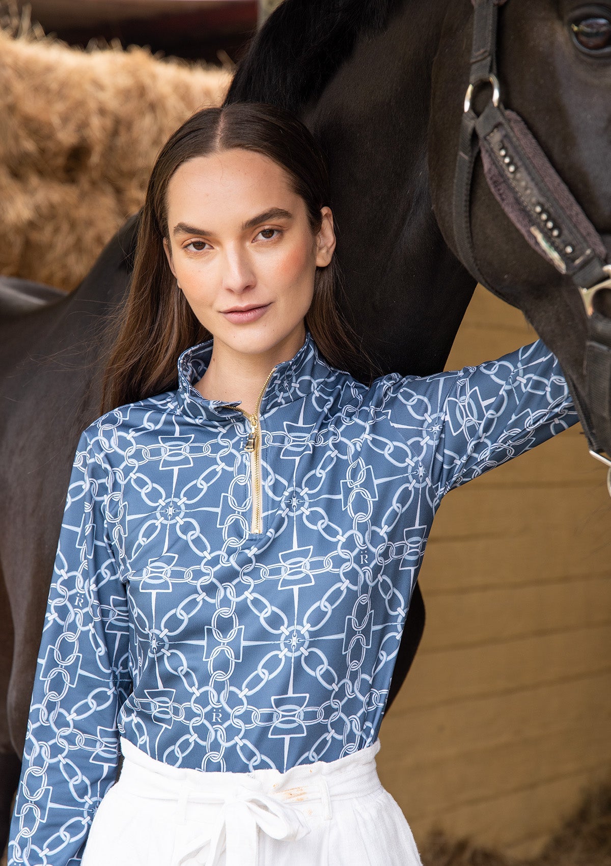 Harmony Quarter-Zip | Long Sleeve | Chainlink Print | Navy