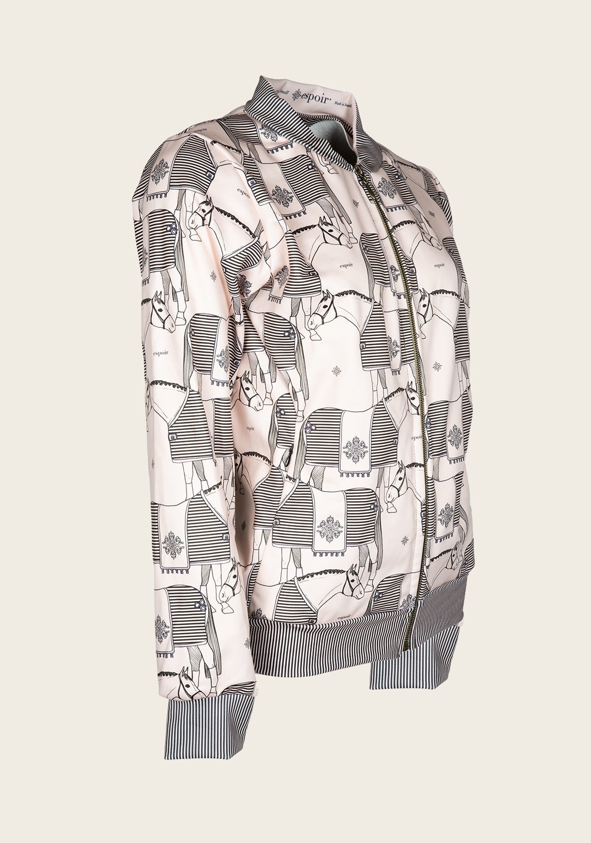 Espoir Beige Blanketed Horse Bomber Jacket