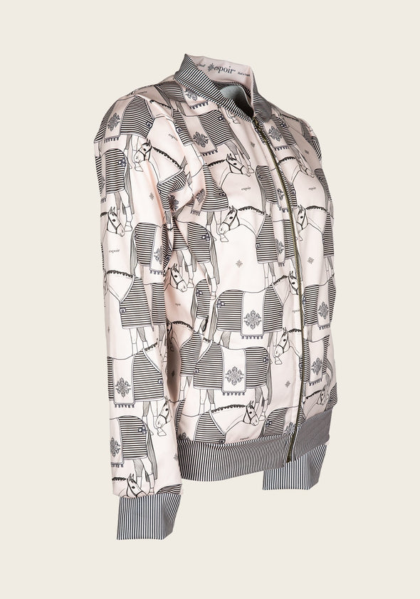 Espoir Beige Blanketed Horse Bomber Jacket