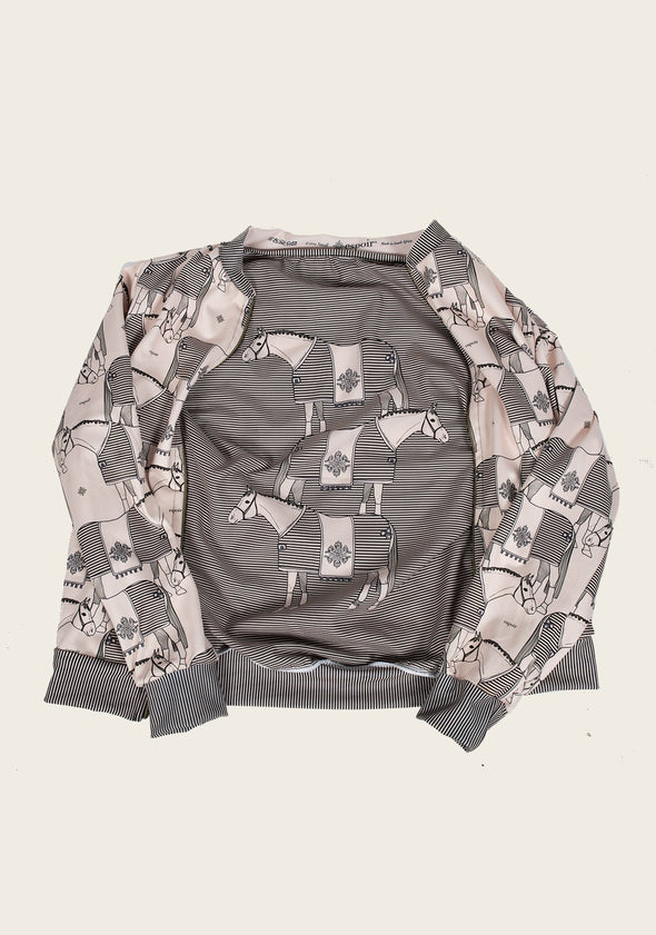 Espoir Beige Blanketed Horse Bomber Jacket