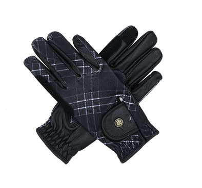 Riding Gloves, Black Field Plaid