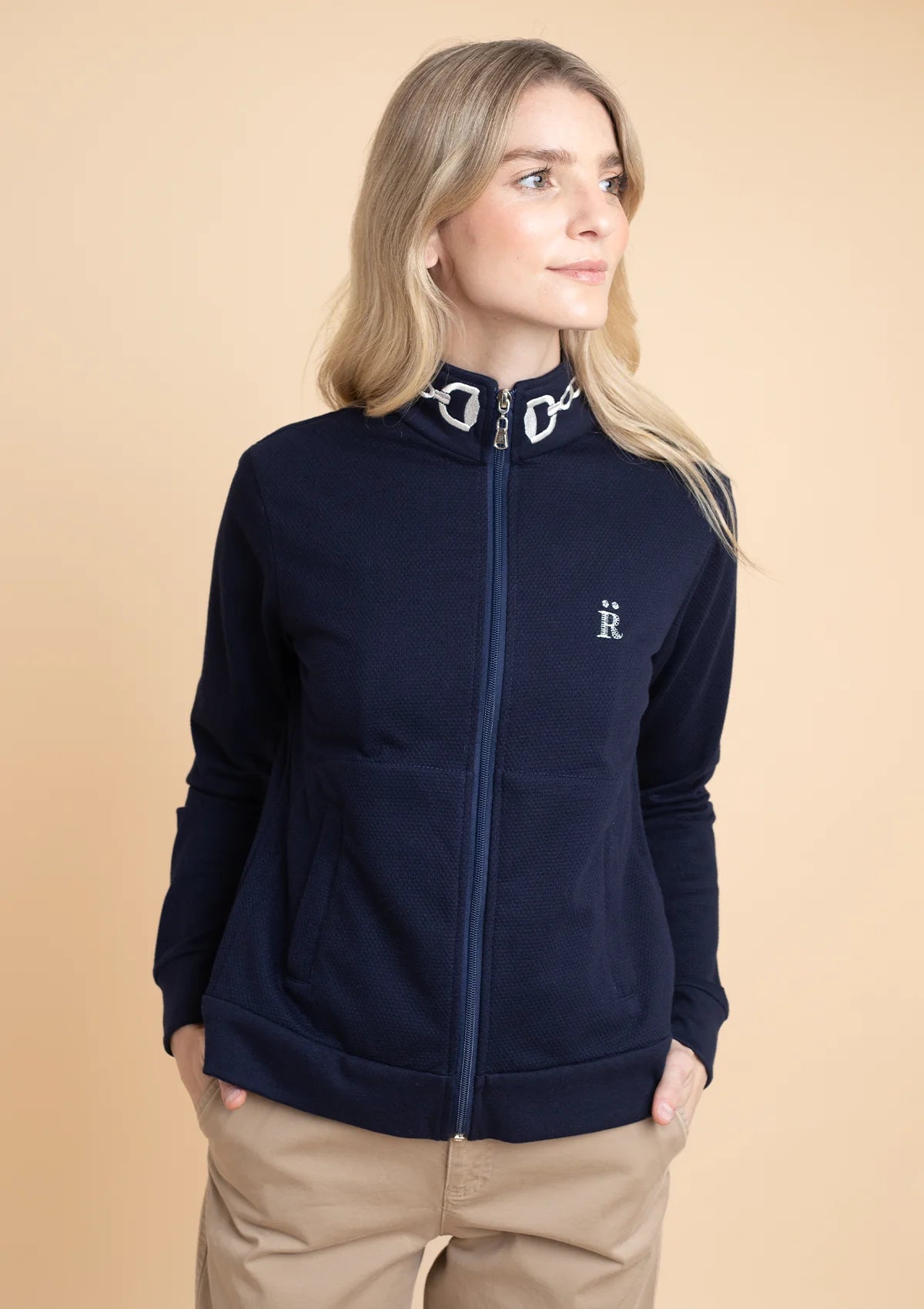 Harmonia Embroidered Zip-Up Jacket | Navy
