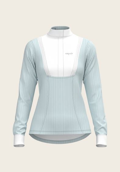  Stripes in Sky Blue Short Pleated Long Sleeve Show Shirt