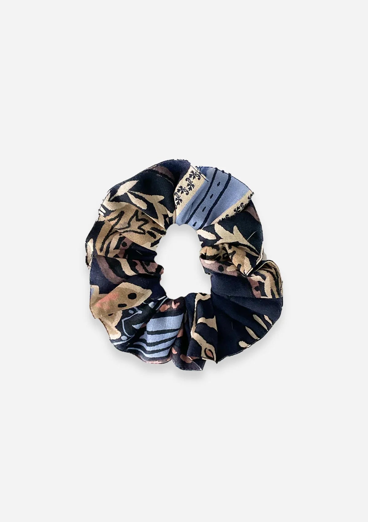 Linen Hair Scrunchie | Lilyrose Print | Navy