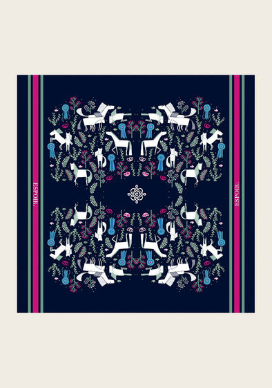Rosettes on Navy Square Scarf