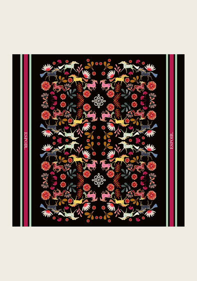  Bouquet on Black Square Scarf