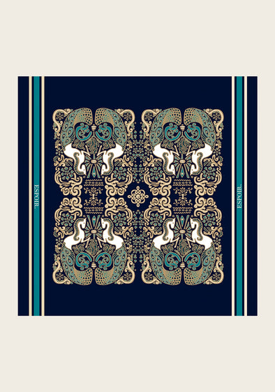 Mermaid Horses on Navy Square Scarf