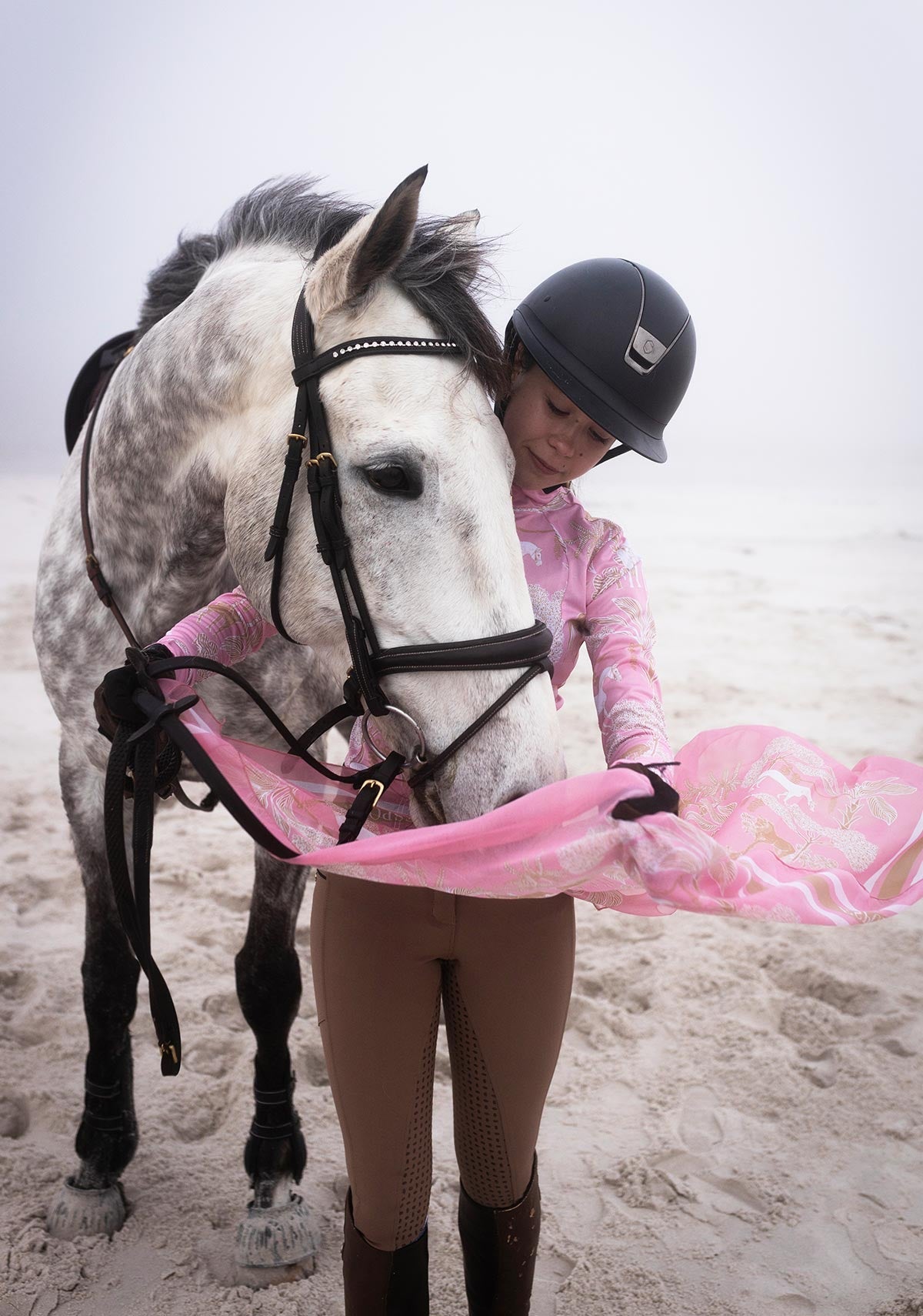  Island Horses on Rose Square Scarf