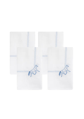 Embroidered Dinner Napkins Horses | Blue | Set of 4