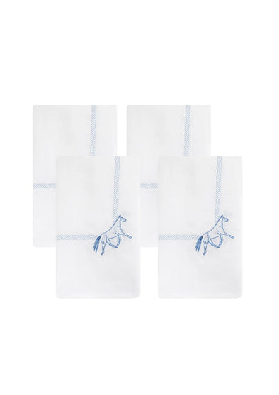 Embroidered Dinner Napkins Horses | Blue | Set of 4